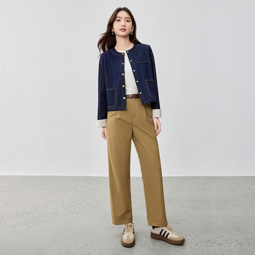 【内购】【撞色压线】都市休闲袖口拼接条纹撞色压线金属扣设计外套-153WD2193 商品图2