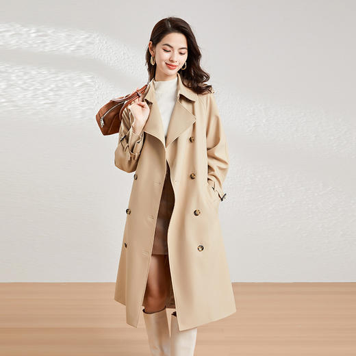 「高货kbnq」全新升级【铂金会员477/天猫639/差价162】(13321)洛诗琳复古英伦双排扣风衣2025秋季时尚百搭中长款外套 商品图0