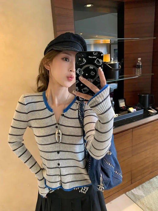 卷边条纹开衫 商品图4