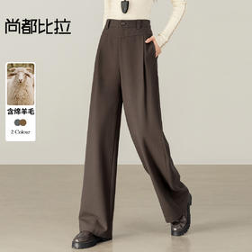 【内购】【含绵羊毛】通勤梨型身材松紧高腰立体褶藏肉显瘦宽松阔腿长裤-153KD0077