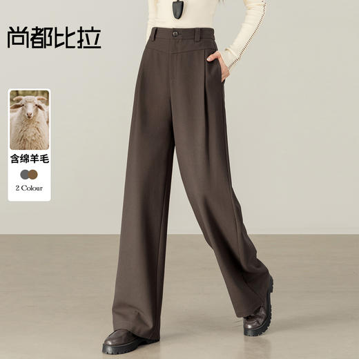 【内购】【含绵羊毛】通勤梨型身材松紧高腰立体褶藏肉显瘦宽松阔腿长裤-153KD0077 商品图0