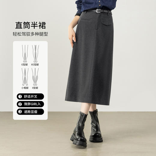 【内购】【基础直筒裙】都市休闲假唇袋装饰裙摆开叉直筒半裙-153QF2835 商品图1