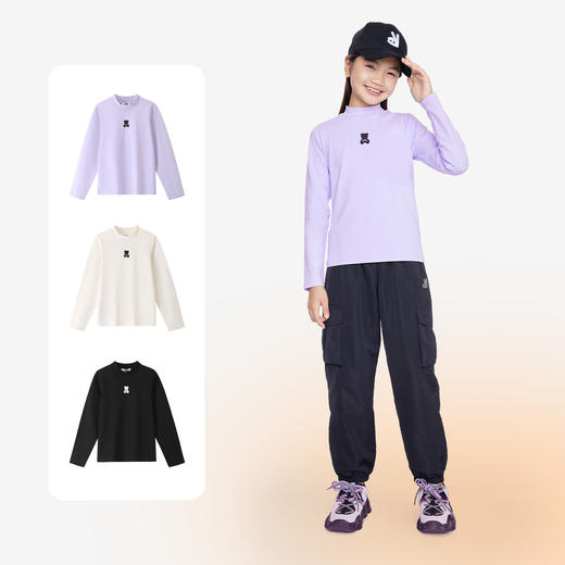 【三季潮搭小熊T】女童简约百搭打底衫实穿T恤中领长袖针织衫秋季新款安奈儿童装EG531591 商品图2