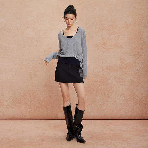 QG644斯尔丽25新款宽松慵懒短款时尚下摆抽绳+撞色背心真两件套上衣 商品图3