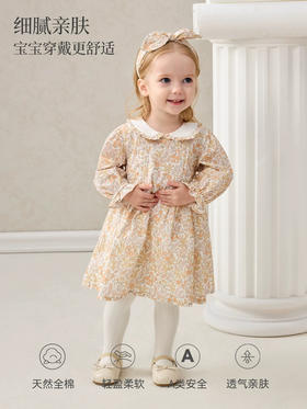 Domiamia 女宝宝梭织长袖翻领连衣裙 纯棉春秋冬款可爱公主裙