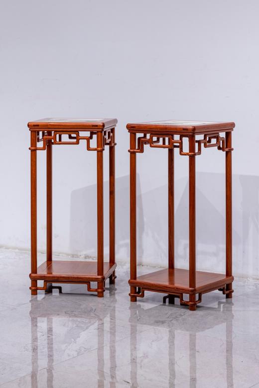 红桥红  家具严选  缅甸花梨（大果紫檀）【石面 90 颐和园圆腿 花架】 商品图1