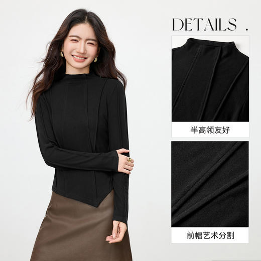 【内购】【通搭三季】通勤艺术分割半高领不规则下摆保暖厚磨毛针织T恤-153TA3401 商品图3