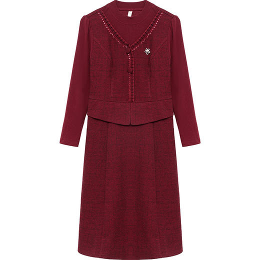 QYMDY-1125X17-Y假两件气质女装长袖连衣裙2025显瘦秋季新款时尚中长款高腰A字裙 商品图4