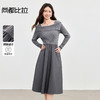 【内购】【拼接设计】优雅方领一字包肩松紧收腰遮肉显瘦A字连衣裙-753LI3100 商品缩略图0