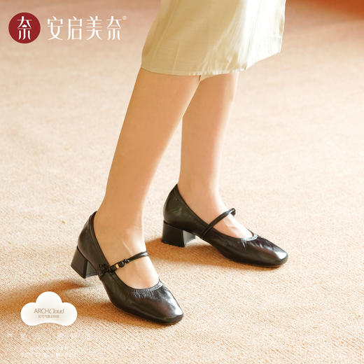 ARCHCONTACT安启美奈复古粗高跟一字带玛丽珍浅口单鞋53058 商品图4