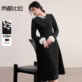 【内购】【国风裙】撞色花边立领拼接双层蕾丝花边荷叶袖收腰显瘦连衣裙-153LI2768