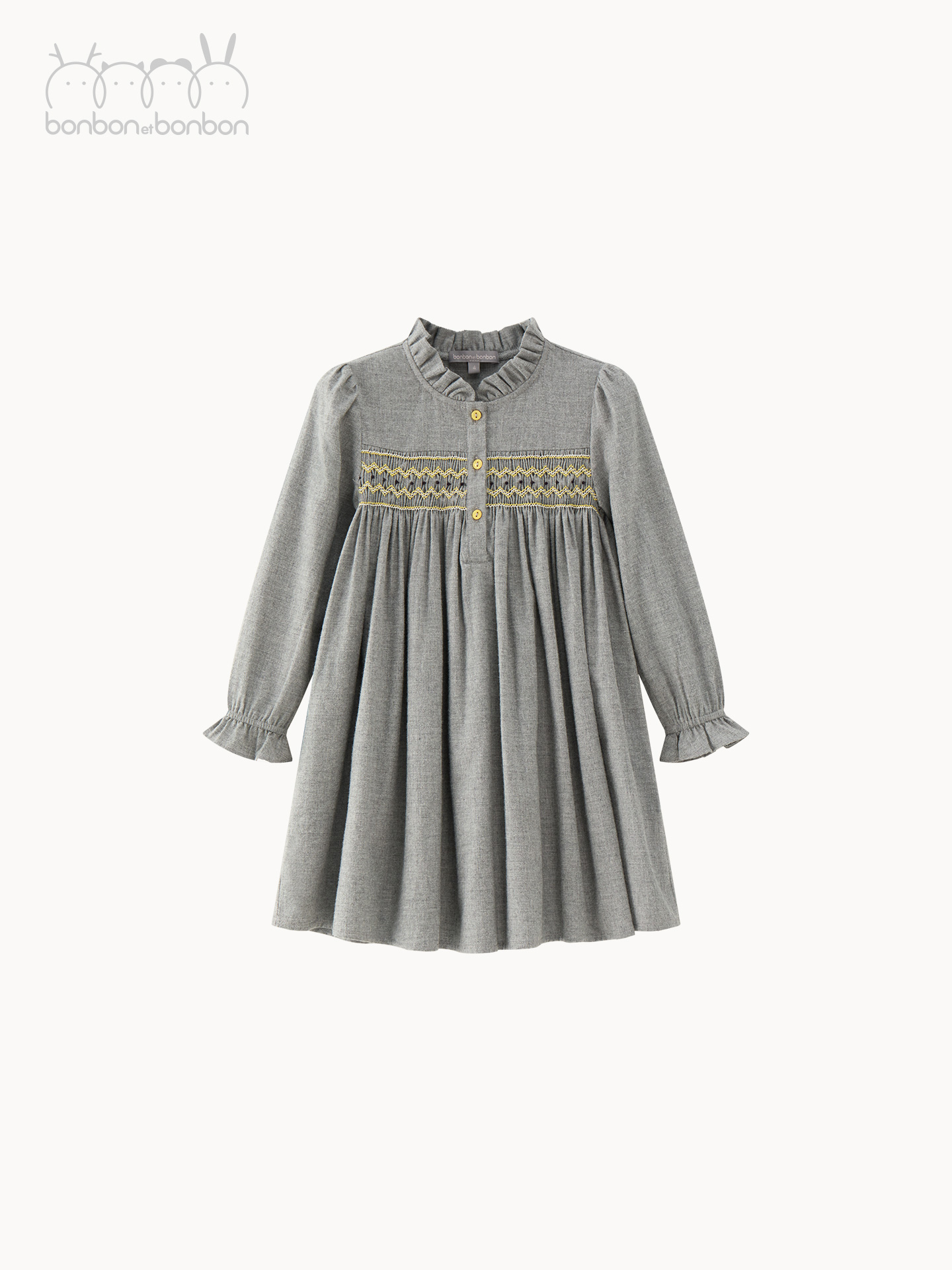 秋日浅灰缩褶连衣裙