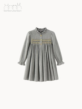 秋日浅灰缩褶连衣裙