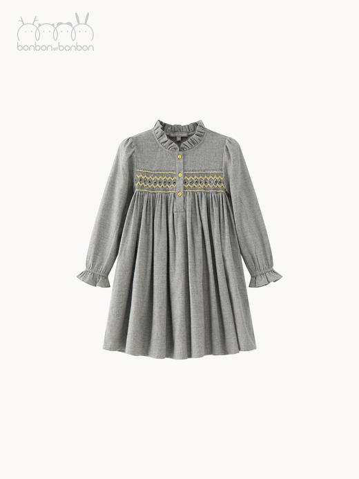 秋日浅灰缩褶连衣裙 商品图0