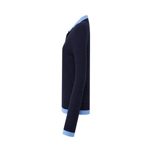 【2件9折】【Petit Bari】(多色)高级拼色假两件半开领绞花针织衫上衣羊毛 商品图4