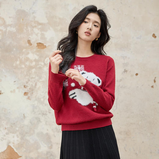 奢姿大码女装2025秋季时尚减龄圆领针织衫胖妹妹可爱卡通小熊毛衣9553694229 商品图0