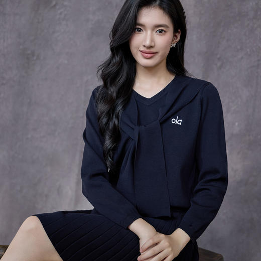 奢姿大码女装2025秋季减龄蝴蝶结海军领两件套胖妹妹时尚针织套装9853994275AB 商品图2