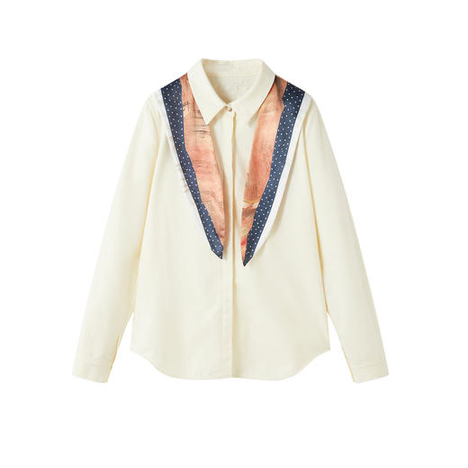 谜底纯棉磨毛衬衣长袖2025年冬季新品通勤风丝巾衬衫女254MC1710 商品图4