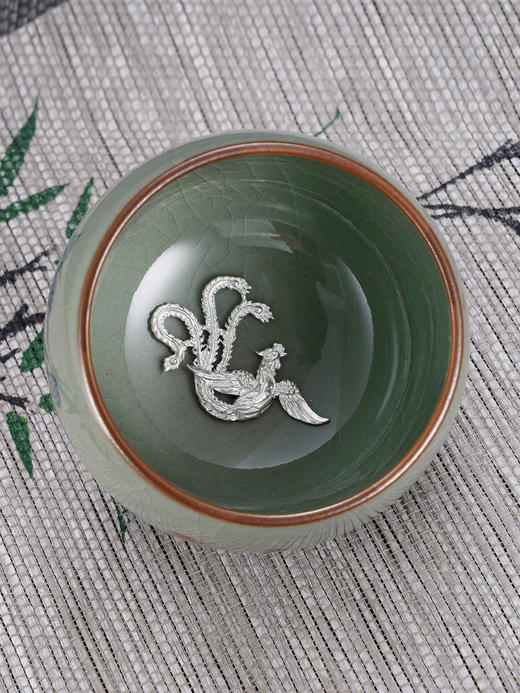 子佩集S990【采菊东篱】摆件【SR004】纯银茶具冰裂纹梅兰竹菊茶杯-凤舞-景德镇手绘2508 商品图2