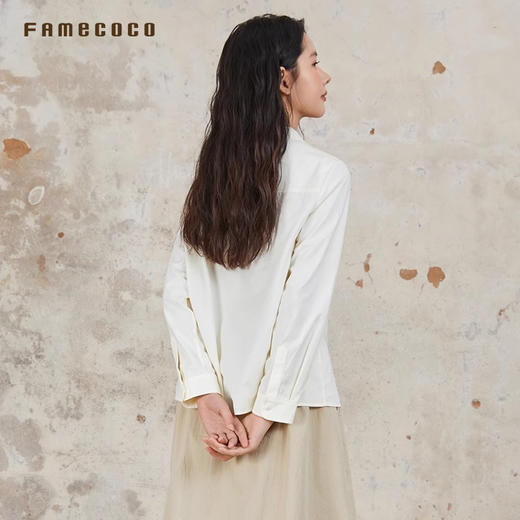 Famecoco范可儿衬衫经典百搭翻领纯棉胸前领口刺绣翻领FAB6BH006 商品图1