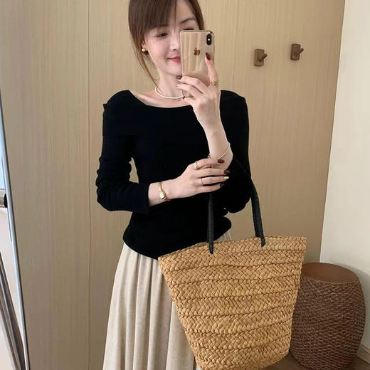 【一字肩假两件淑女上衣】秋冬新款 甜美气质韩版百搭修身显瘦针织衫 商品图2