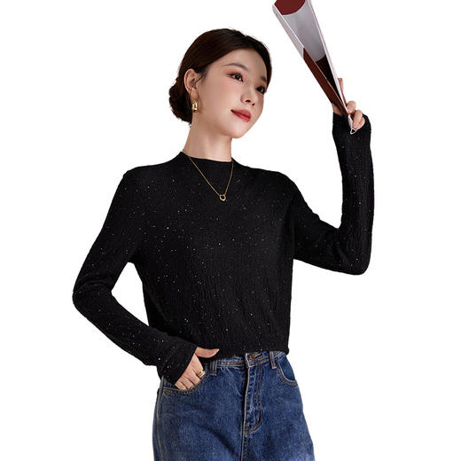 新款一线成衣珠片纱羊毛衫QS1536 商品图4