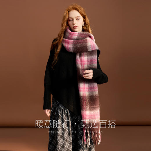 【臻暖围巾】三彩2025新款复古学院风格纹流苏毛绒保暖氛围感女 商品图1