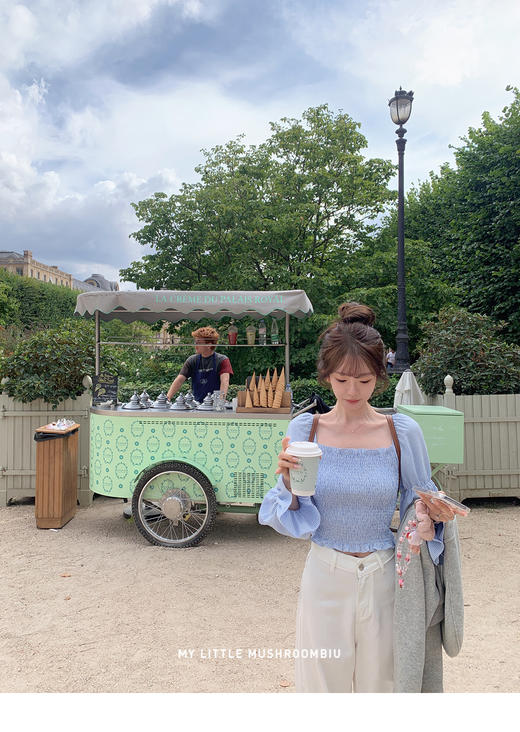 金蘑菇菇 无与伦比的美丽 / 日常甜美感 舒适打揽露肩衬衫 商品图3