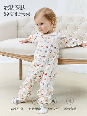 Domiamia 女宝宝针织长袖花边领爬服 纯棉春秋款婴儿爬服