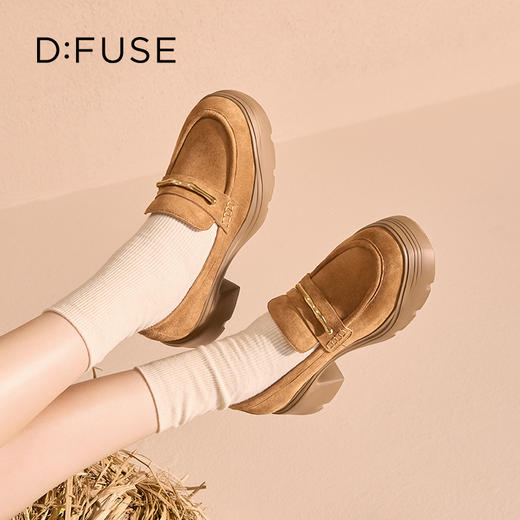 Dfuse迪芙斯2025秋季新款竹节扣乐福鞋增高厚底小皮鞋简约通勤鞋DFD3112047 商品图2