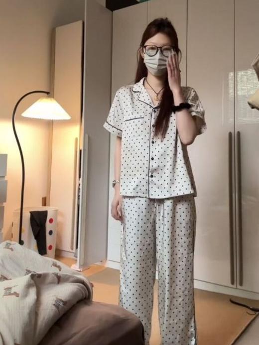 【超洋气❗波点冰丝睡衣套装】ins韩版宽松不束缚，柔软更舒适助眠，软糯轻盈好看好穿，冰丝缎面新款高级缎面长袖长裤家居服大码套装QQ 商品图4