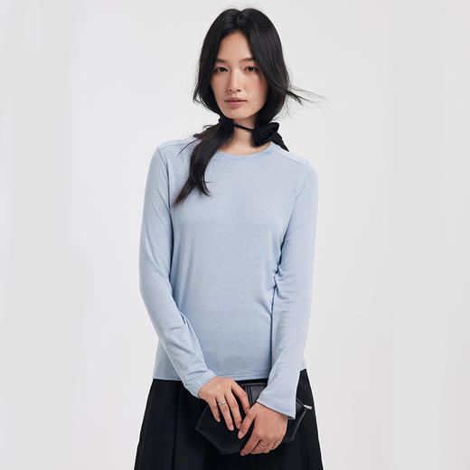 【2025秋冬新品】天丝醋酸羊毛・云感打底衫 圆领修身莱赛尔针织衫纯色条纹长袖上衣 商品图2