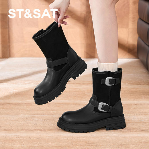 【筒高可选】星期六复古英伦风双扣带骑士长靴SSD3117C49/SSD3116C48 商品图8