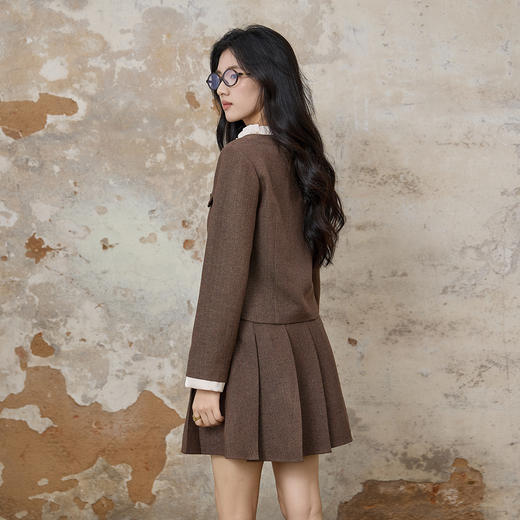 奢姿大码女装2025秋季时尚花边设计圆领外套百褶半身裙两件套装9953994238AB 商品图3