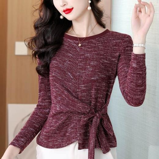 KQL355H8308 2025秋季新款不规则设计感蝴蝶结绑带显瘦长袖T恤女洋气百搭上衣 商品图1