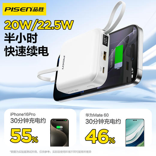 品胜 22.5W正方形四线快充电宝10000毫安  30W快充移动电源支持苹果16设备充电 商品图1