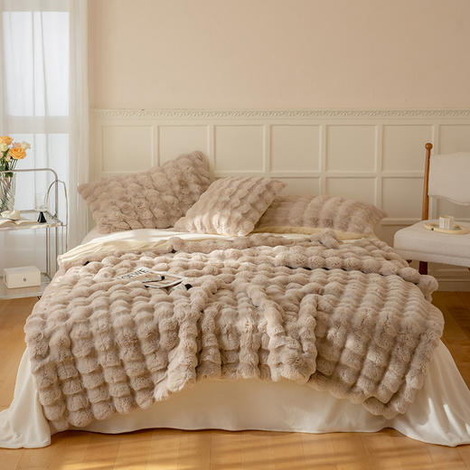 【毛绒盖毯】兔毛绒盖毯秋冬加厚毛毯办公室午休毯沙发盖毯纯色新 商品图8