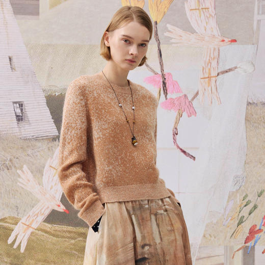 谜底套头针织衫长袖2025年冬季新品宽松慵懒时髦毛衣女254MZ1898 商品图1