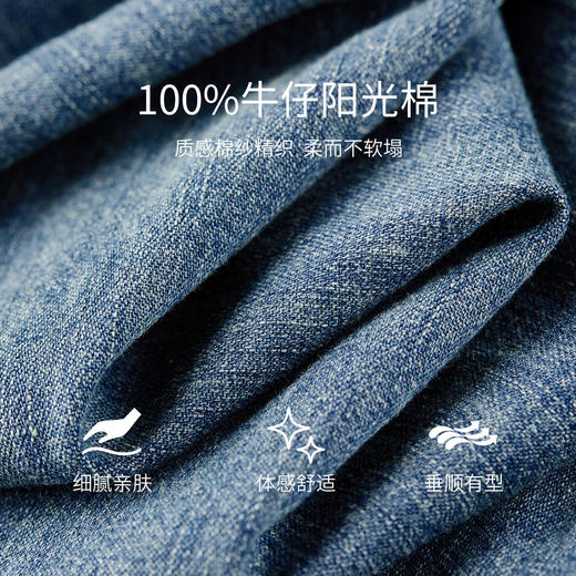 【内购】【撞色花边】丹宁风简约通勤100%阳光棉长袖中长款牛仔连衣裙-W53LH3507 商品图4