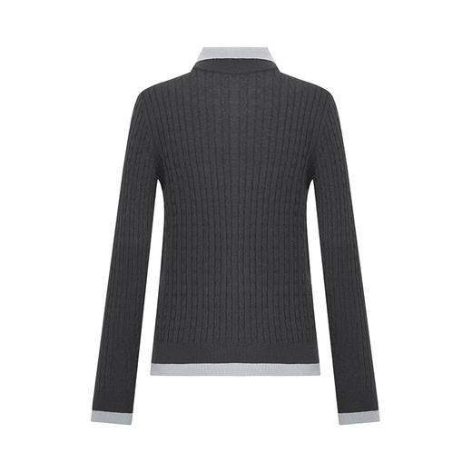 【2件9折】【Petit Bari】(多色)高级拼色假两件半开领绞花针织衫上衣羊毛 商品图8