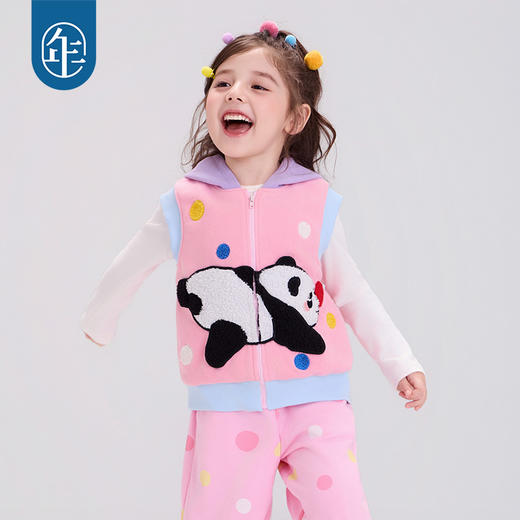 年衣童装儿童马甲25秋冬新款男女童摇粒绒连帽卡通盼达啵啵马甲 商品图0