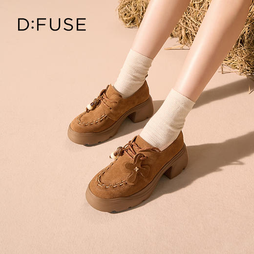 Dfuse迪芙斯2025秋季新款增高厚底袋鼠鞋可拆卸两穿乐福鞋时尚通勤鞋DFD3112046 商品图2
