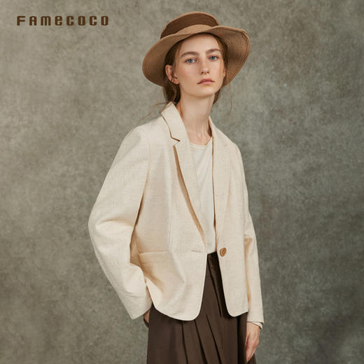 Famecoco原创肌理感提花西装外套短款一粒扣休闲西服FAC6AW012 商品图2
