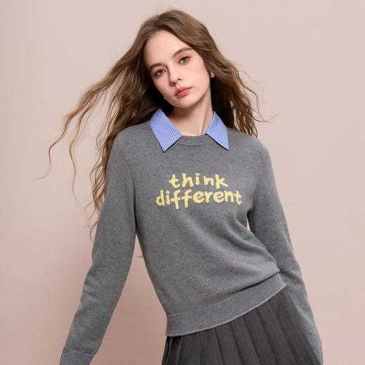 三彩2025冬季新款撞色字母针织衫圆领套头毛衫休闲M 商品图1