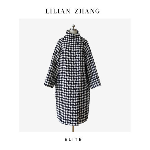 经典千鸟格轻奢复古优雅Oversized绵羊毛秋冬中长大衣 2506002 商品图0