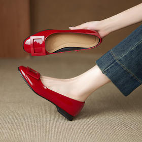 【预售5天】舒适百搭方扣浅口单鞋女圆头漆皮低跟工作鞋平底鞋女YS&A1820