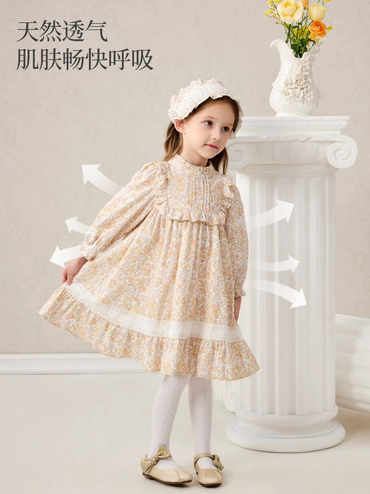 Domiamia 女宝宝梭织长袖花边领连衣裙 春秋冬款时尚碎花泡泡袖公主裙 商品图1