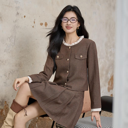 奢姿大码女装2025年秋季时尚口袋装饰圆领外套胖妹妹气质通勤上衣9953394238A 商品图2