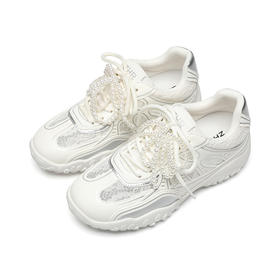 ZHR珍珠复古德训鞋春夏新品银色增高休闲鞋女QS31