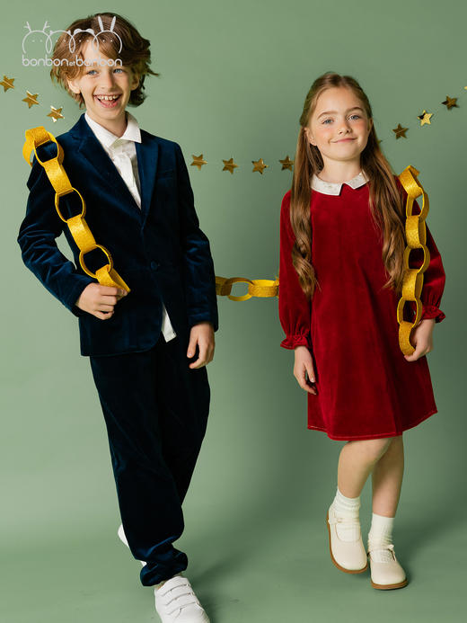 酒红星星绣花丝绒连衣裙 商品图2